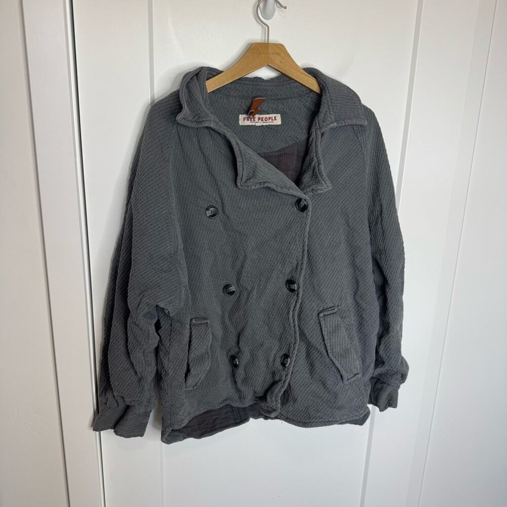Free People Remi Shirt Jacket Gray Button Front Heavyweight Size Medium